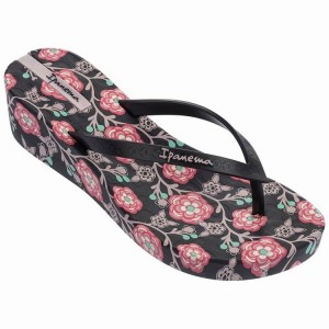Chancletas Ipanema Floral Plat Wedge Mujer Negras Rosas | 98712MGJH